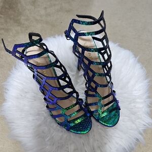 Black and Green Strappy Heels